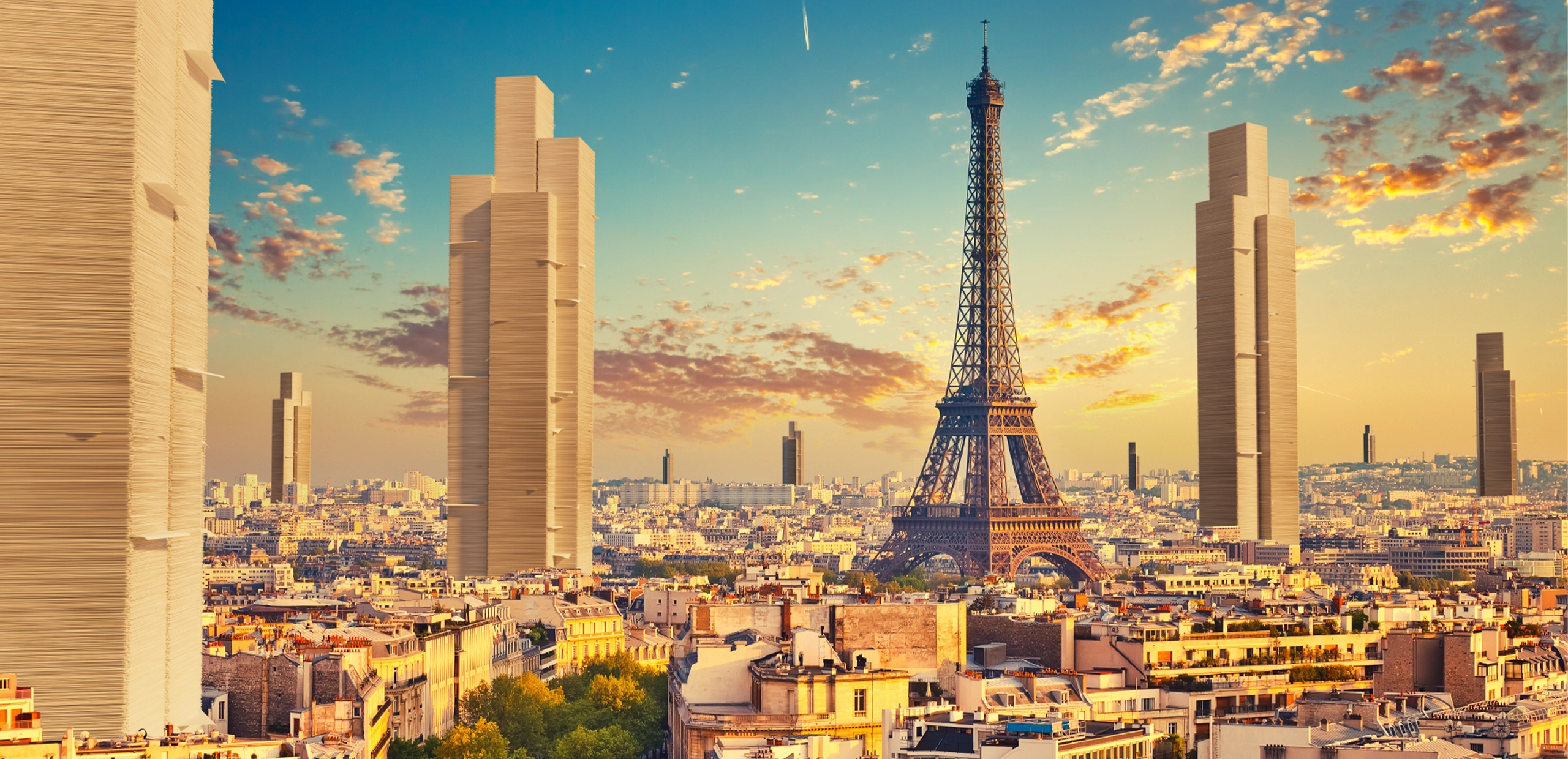 La tour Eifel entourée de piles de papier