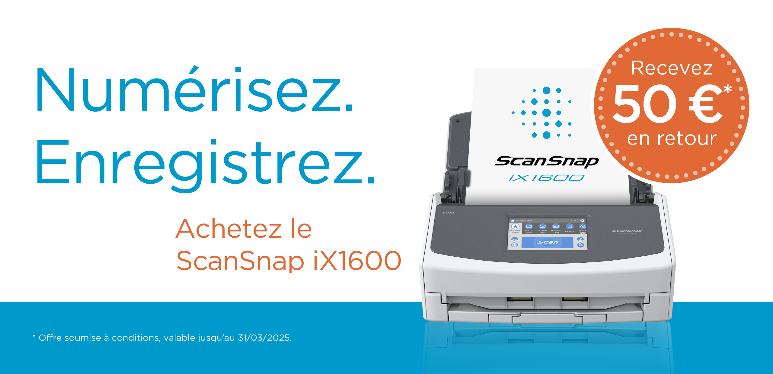 Promotion: Achetez le ScanSnap iX1600 et recevez 50 €* en retour