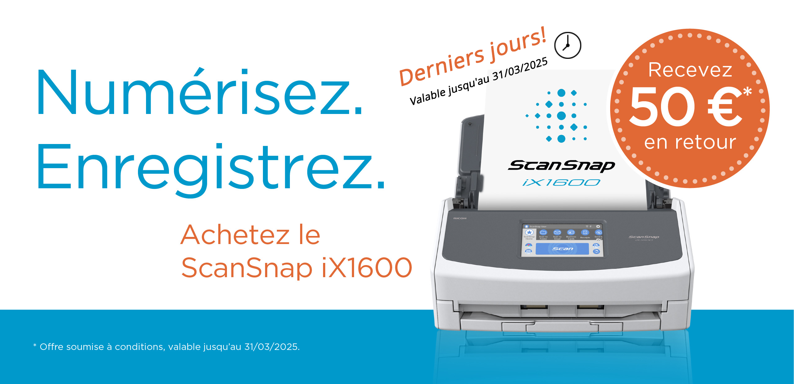 Promotion: Achetez le ScanSnap iX1600 et recevez 50 €* en retour