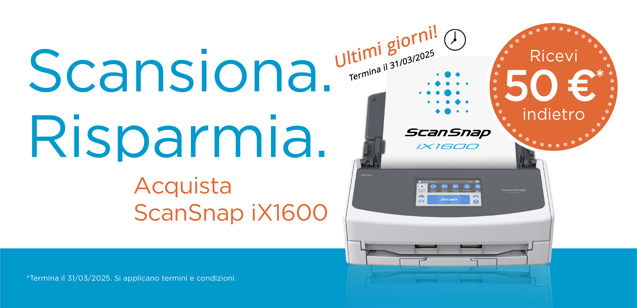 Promozione Acquista lo ScanSnap iX1600 e ricevi 50€* indietro