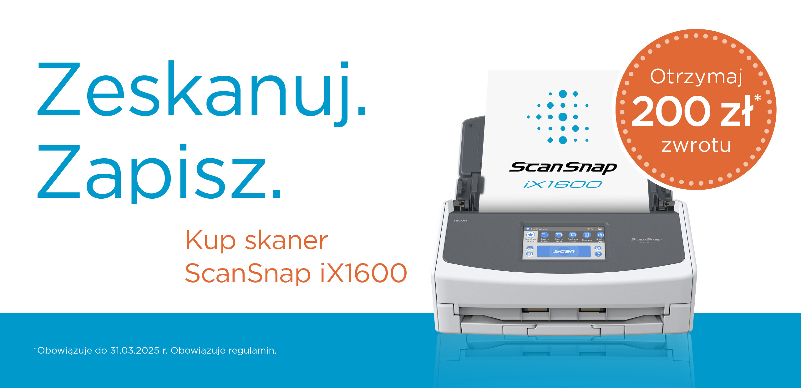 Kup skaner ScanSnap iX1600 i otrzymaj 200 zł* z powrotem