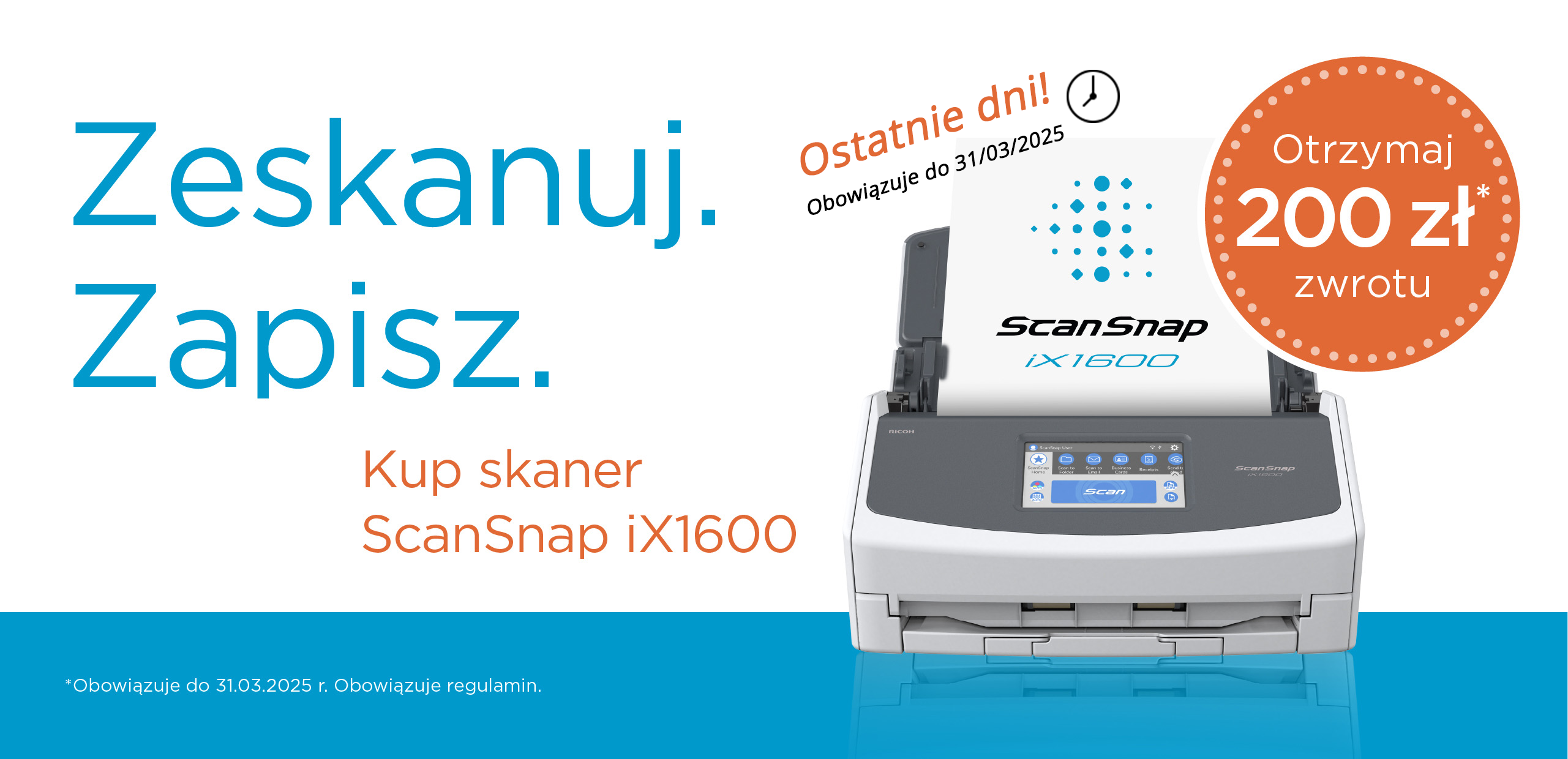 Kup skaner ScanSnap iX1600 i otrzymaj 200 zł* z powrotem