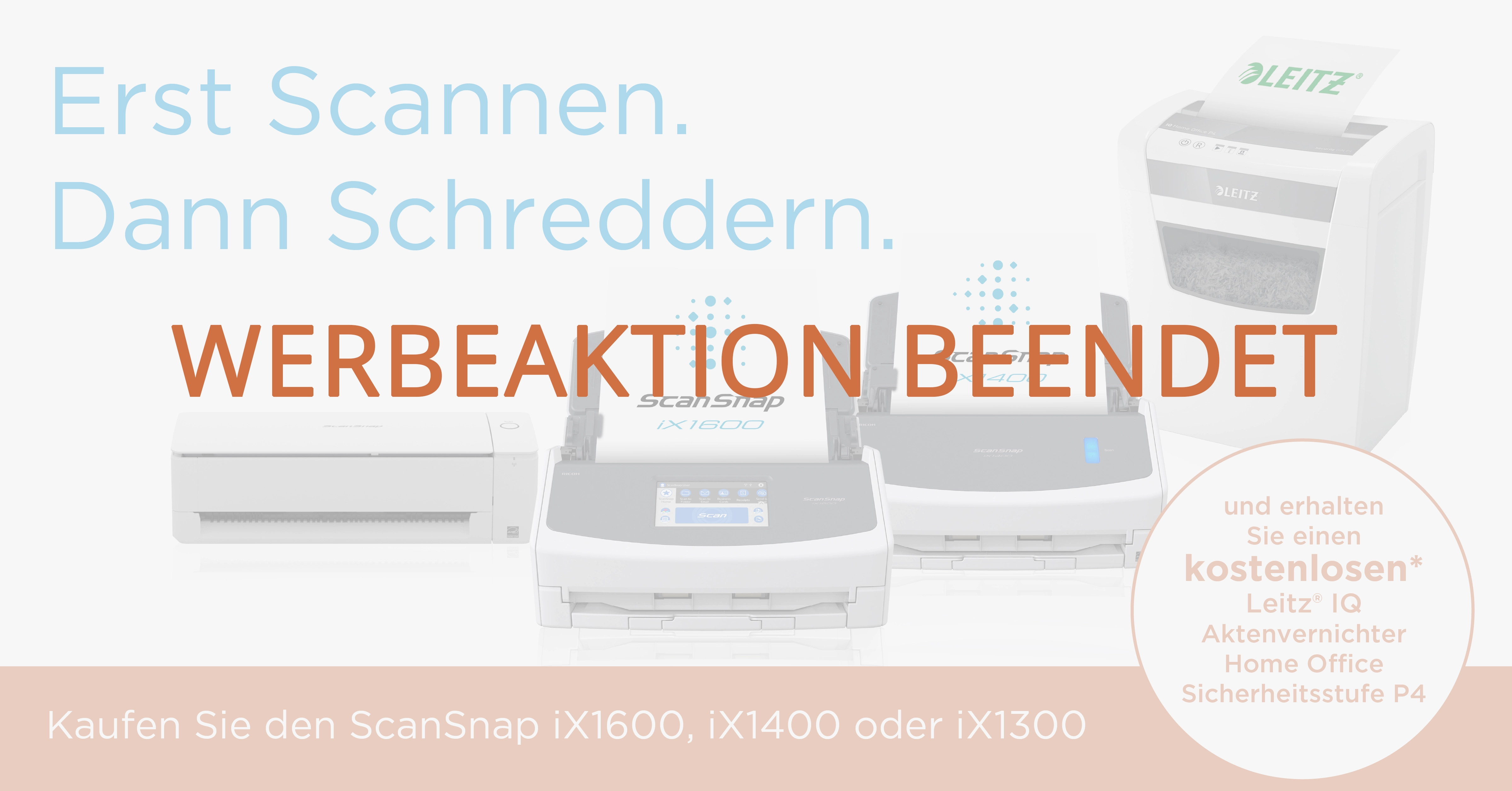 Der ScanSnap iX1600, iX1400 & iX1300 jetzt mit kostenloser Promotion-Aktion für einen Aktenvernichter.